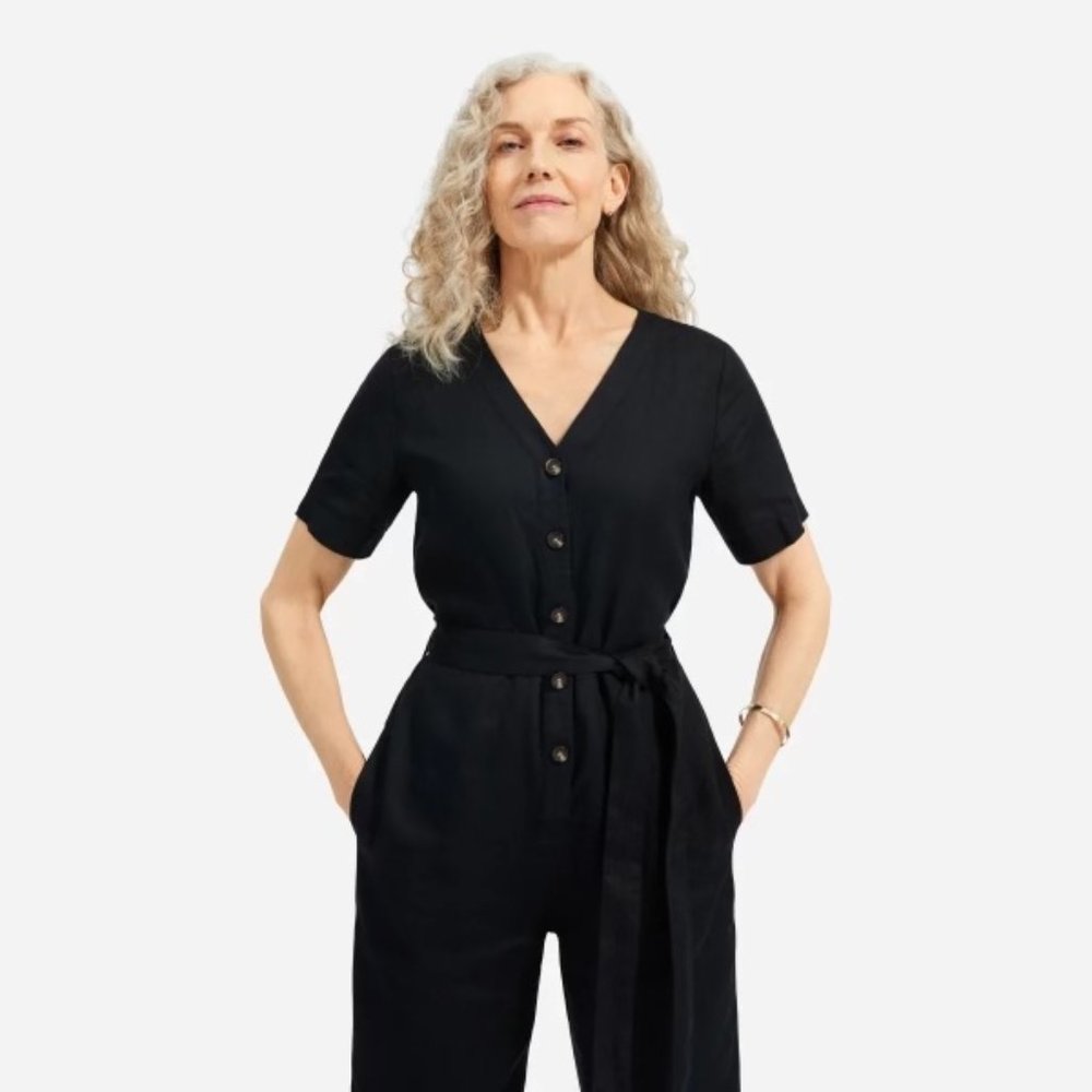 Everlane Linen Short-Sleeve Jumpsuit Washed Black